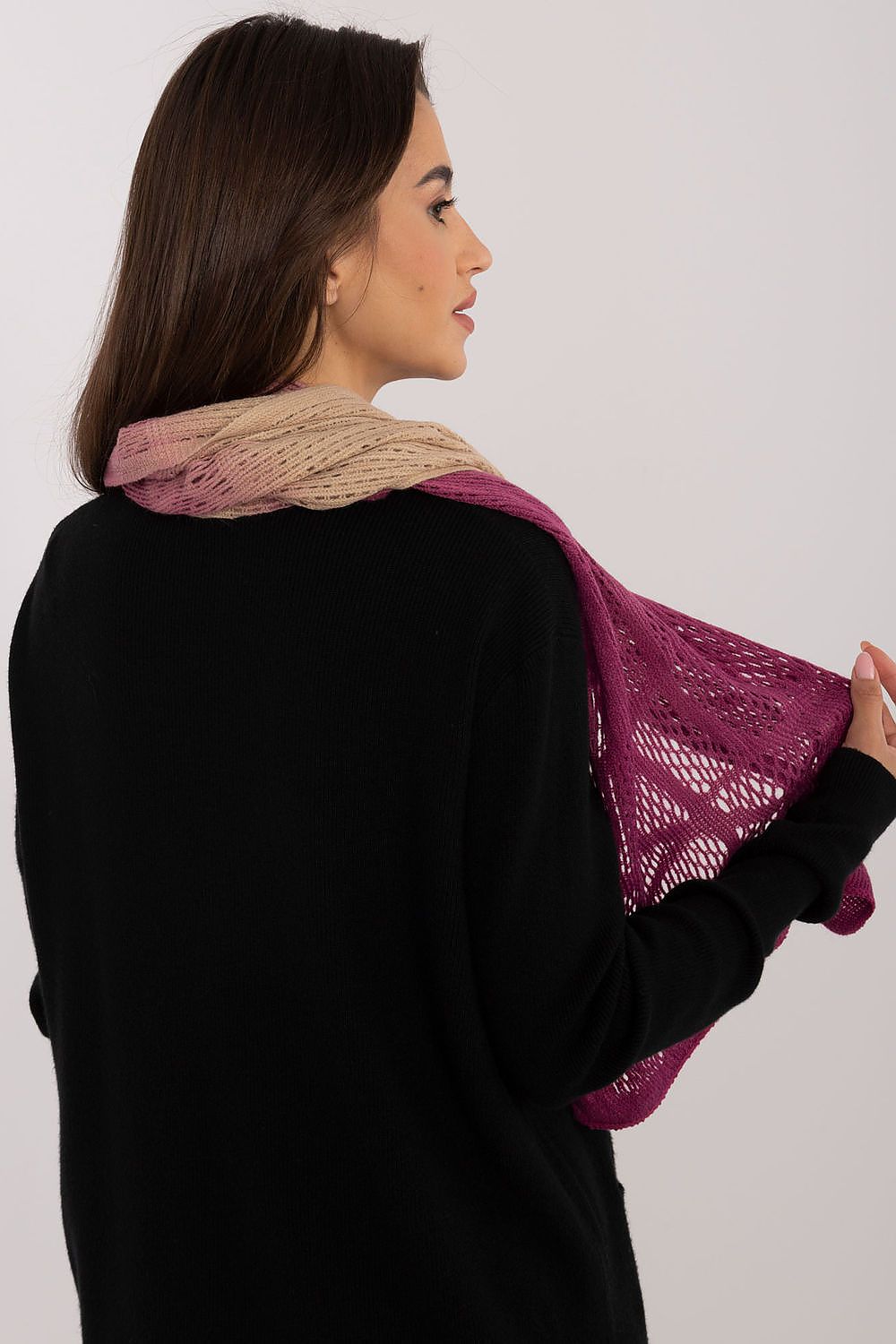 Elegant 190cm openwork scarf by AT, crafted from 80% cotton and 20% wool, perfect for chic autumn and winter style.