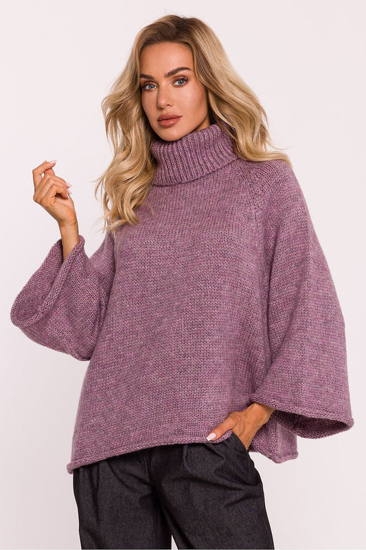 Luxurious oversized turtleneck sweater by Moe, crafted from soft pile yarn in a stylish, relaxed fit, featuring wide 7/8-length sleeves.