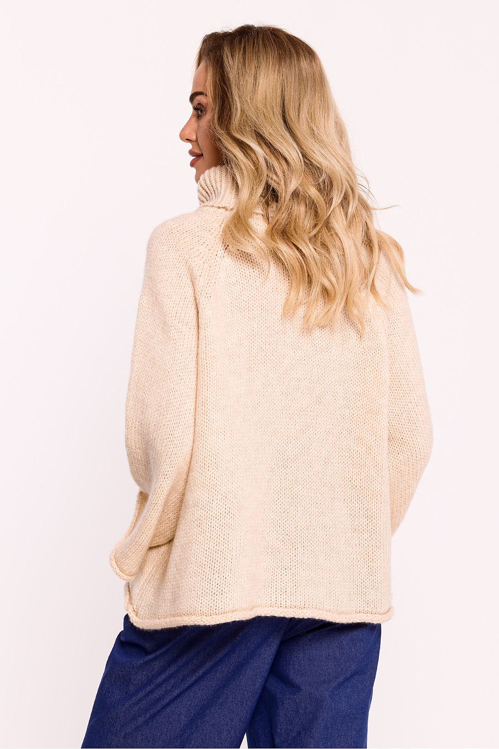 Elegant oversized turtleneck sweater designed by Moe, made from high-quality soft pile yarn for ultimate comfort.