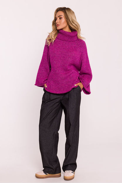 Luxurious oversized turtleneck sweater crafted by Moe, featuring soft pile yarn and 7/8-length sleeves, ideal for a stylish and comfortable look.