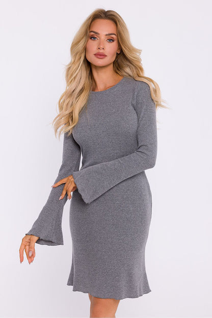 Elegant long-sleeved daydress by Moe in ribbed cotton knit, showcasing a figure-hugging silhouette and sophisticated style, perfect for any occasion.