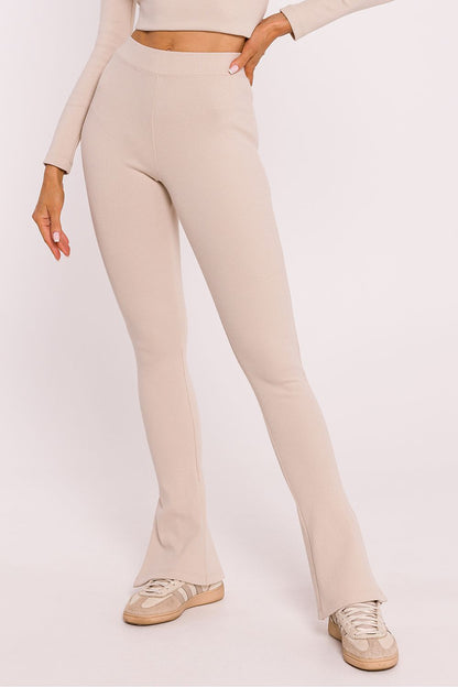 Moe Luxury Ribbed Cotton Knit Leggings with Stylish Side Slits, showcasing elegant design and perfect fit for everyday wear.