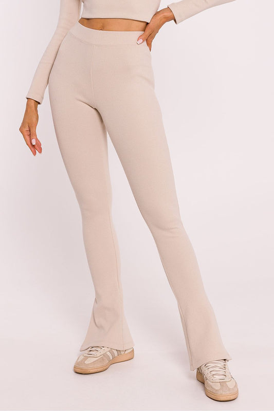 Moe Luxury Ribbed Cotton Knit Leggings with Stylish Side Slits, showcasing elegant design and perfect fit for everyday wear.
