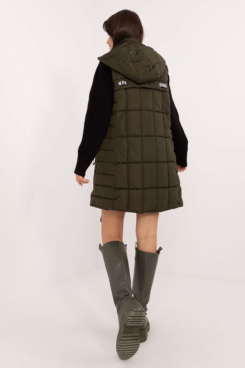 Elegant stylish quilted zippered vest with hood by Factory Price, made from durable polyester for ultimate warmth and comfort across all seasons.
