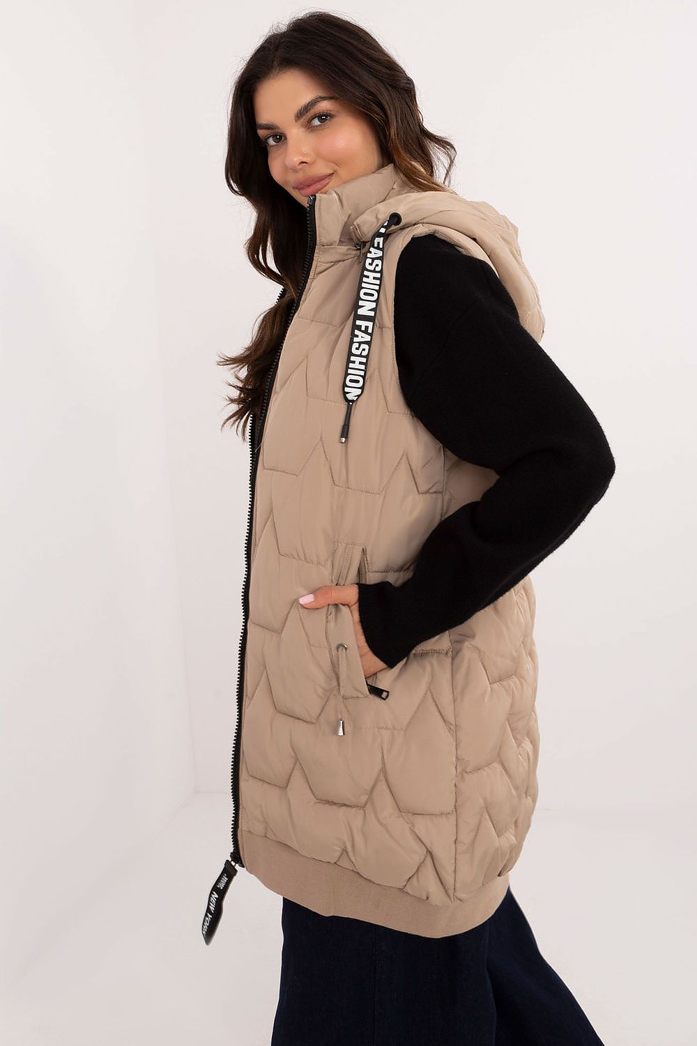 Elegant polyester outerwear vest with zippered pockets designed by Factory Price for modern women.