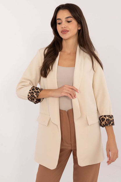 Chic long sleeve jacket for women by Italy Moda, ideal for layering, showcased in a versatile standard length suitable for various occasions.