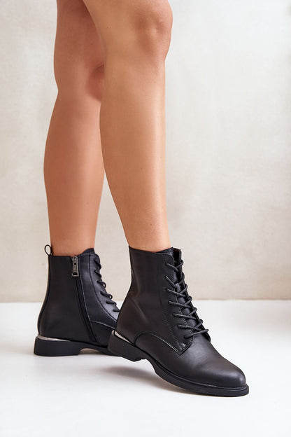 Vinceza Women's Luxury Natural Leather Boots with Zipper and Lacing, showcasing rounded toes and a comfortable flat heel, perfect for colder weather.