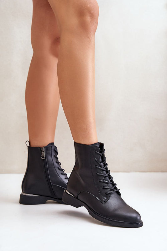 Vinceza Women's Luxury Natural Leather Boots with Zipper and Lacing, showcasing rounded toes and a comfortable flat heel, perfect for colder weather.