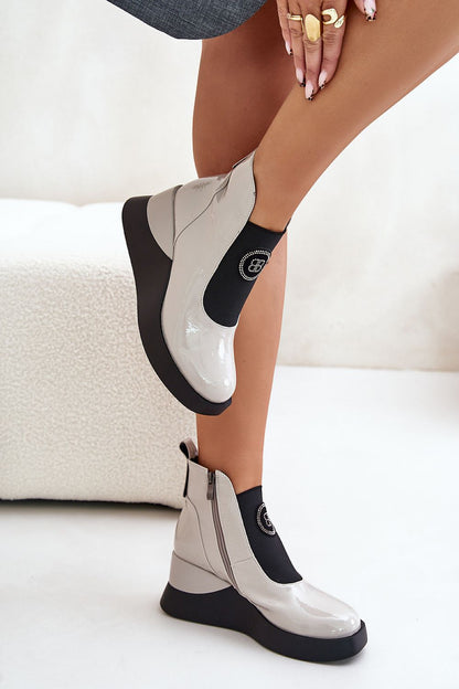 Elegantly designed S.Barski women's eco leather buskin boots with rhinestone detail, showcasing luxurious style and insulation for comfort.