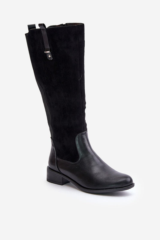 Close-up of Step in style's women's thigh-high boots showcasing their luxurious imitation leather suede texture and rounded toe design, ideal for chic outfits.