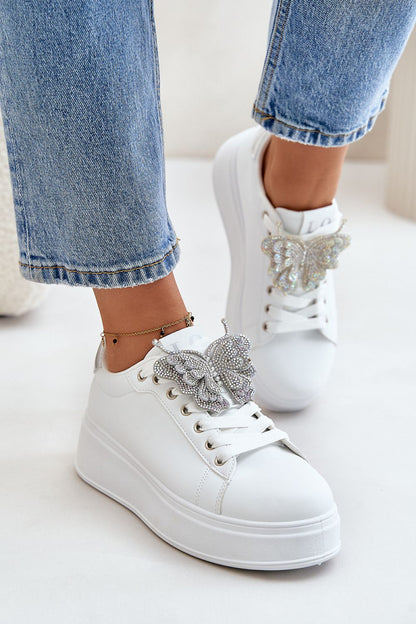 Elegant women's eco leather sneakers by Step in Style featuring a shiny butterfly detail on the platform, perfect for stylish comfort.