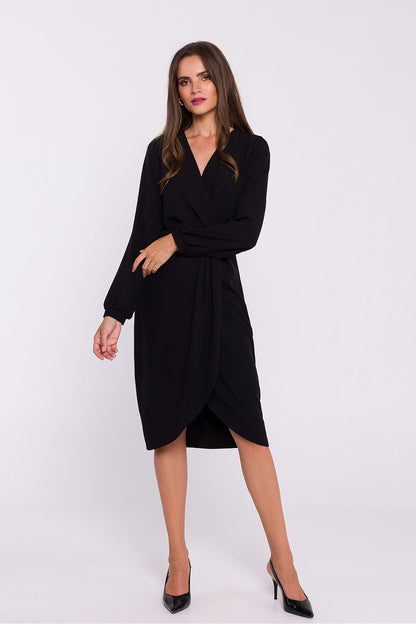 Stylish Elegant Hourglass Cut Daydress featuring pleated detail and romantic long sleeves by Stylove, perfect for any formal or casual occasion.