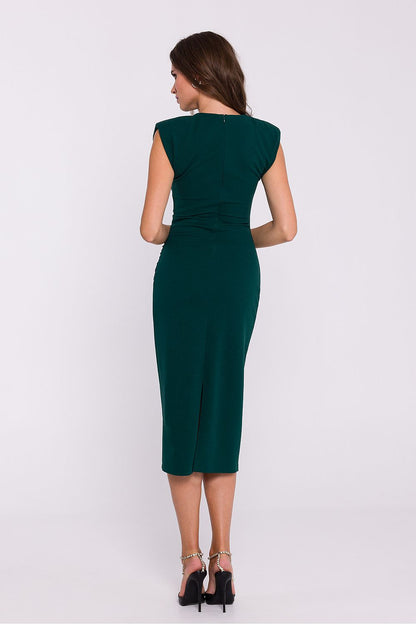 Back view of Stylove sophisticated sleeveless tube dress showcasing its covered zipper and delicate side pleats, ideal for a chic, minimalist look.