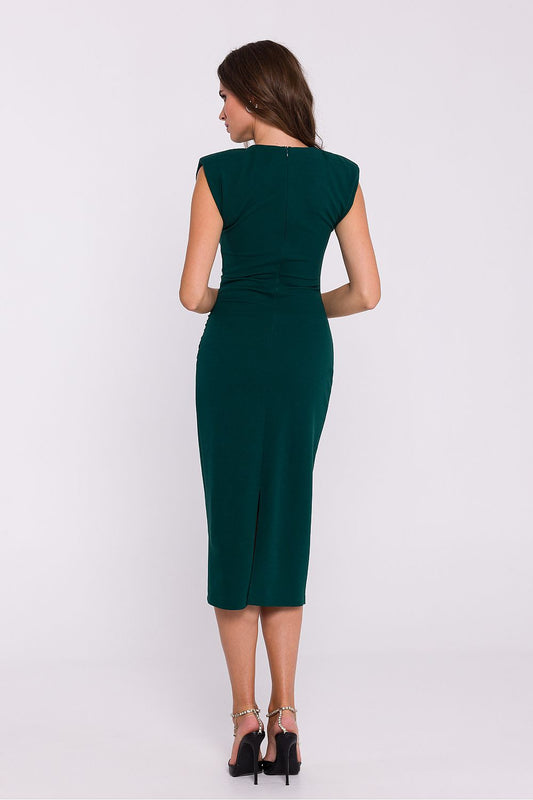 Back view of Stylove sophisticated sleeveless tube dress showcasing its covered zipper and delicate side pleats, ideal for a chic, minimalist look.