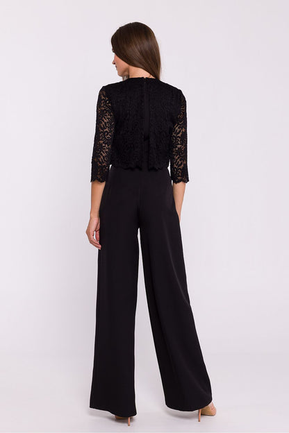Back view of Stylove Elegant Lace Jumpsuit highlighting the covered zipper and perfect tailoring, made for a luxurious fit.