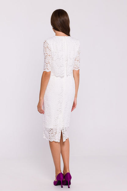 Stylish Elegant Stylove Pencil Dress showcasing a delicate lace overlay, perfect for formal occasions.