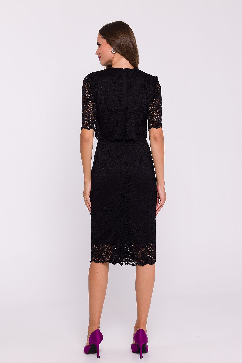 Stylish Stylove pencil dress featuring an elegant lace overlay and exquisite short sleeves, designed for a luxurious silhouette, perfect for special occasions.