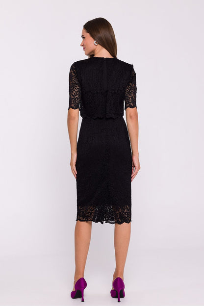 Stylish Stylove pencil dress featuring an elegant lace overlay and exquisite short sleeves, designed for a luxurious silhouette, perfect for special occasions.
