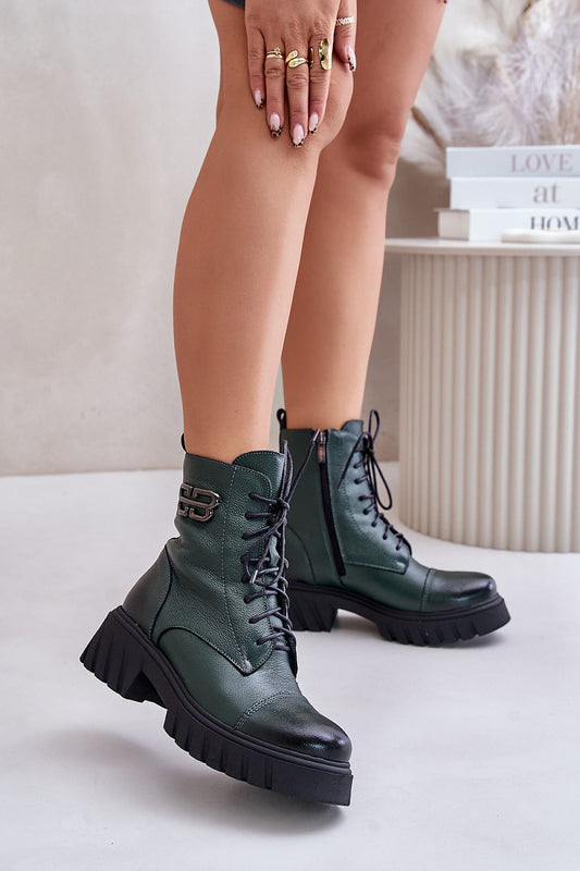 Elegant women's natural leather ankle boots by Step in Style featuring a chic zipper and lacing design, perfect for autumn and winter fashion.