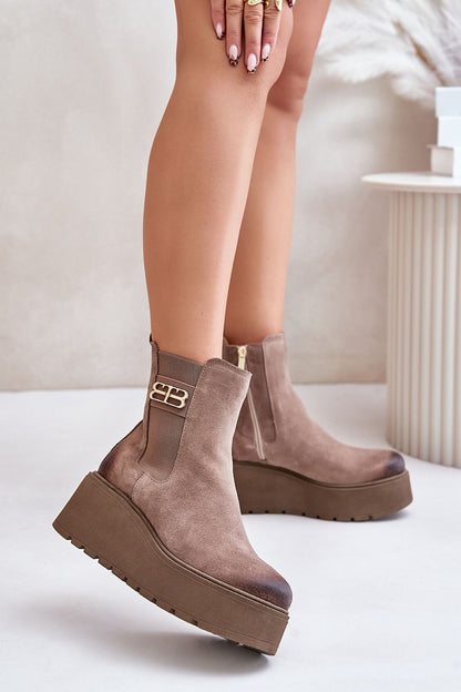 Luxury women's natural suede buskin boots from Step in Style, featuring felt insulation for warmth, a 6.5cm heel height, and elegant design for colder days.