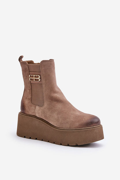 Luxury Women's Natural Suede Buskin Boots by Step in Style, featuring felt insulation and a chic 6.5cm heel, perfect for elegant winter styling.
