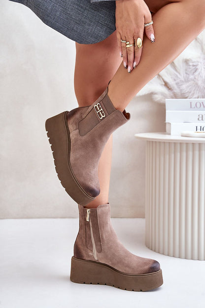 Step in Style Women's Natural Suede Buskin Boots, showcasing a sophisticated design with felt interior insulation and a 6.5cm heel for ultimate comfort.