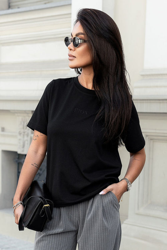 Luxury mens classic white t-shirt by IVON, featuring a subtle embroidered logo, crafted from premium cotton and spandex blend for the perfect fit.