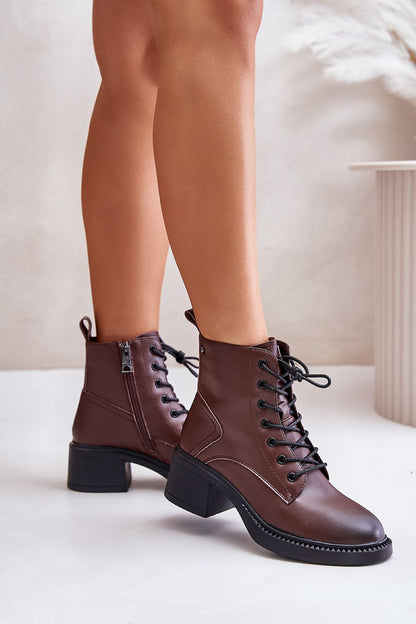 Beautifully designed Vinceza Women's Low Heel Boots with durable natural leather, lacing, and zip for a refined look, brought to you by Step in Style.