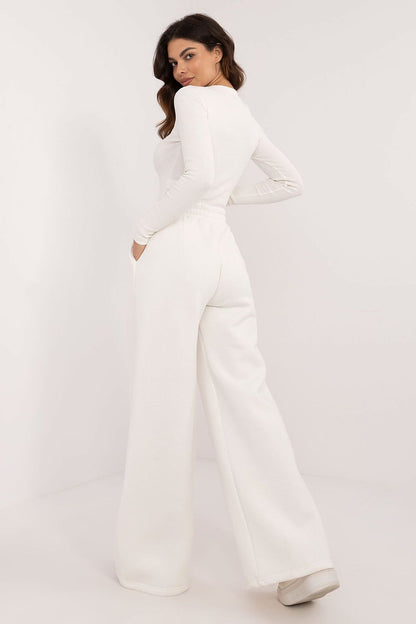 Elegant Women's Casual Set with Ribbed Blouse and High-Rise Warming Trousers by Factory Price, perfect for luxurious everyday style.