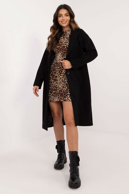 Close-up view of the Och Bella women's coat, highlighting the luxurious material, classic button closure, and elegant silhouette ideal for any formal occasion.