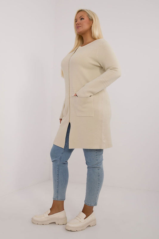 Stylish Plus Size Women's Oversized Knit Jumper by Factory Price, showcasing a practical zipper for easy wear, crafted from a soft and durable fabric.