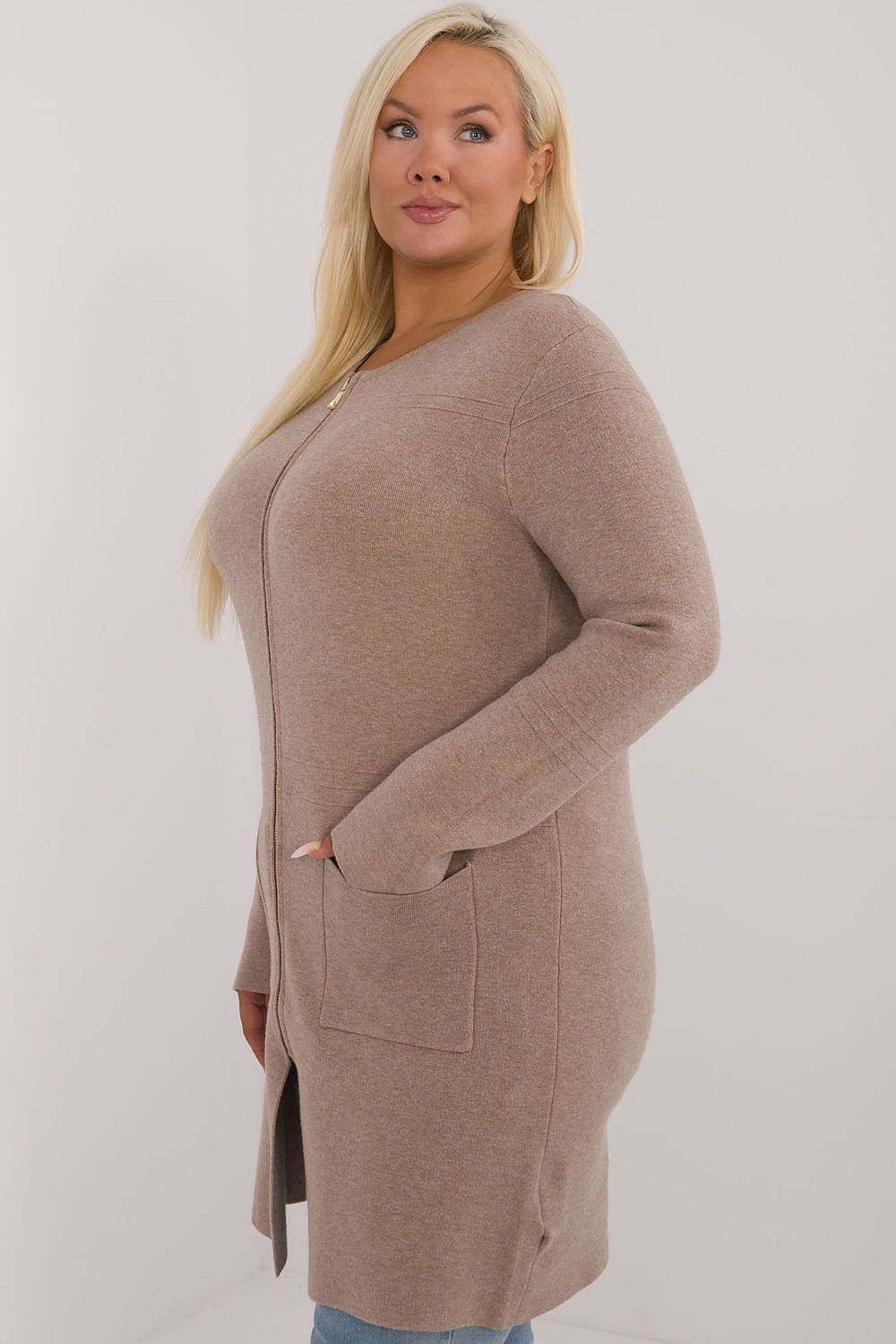 Stylish plus size sweater with a smooth fabric finish, crafted by Factory Price, providing an elegant touch for any outfit.