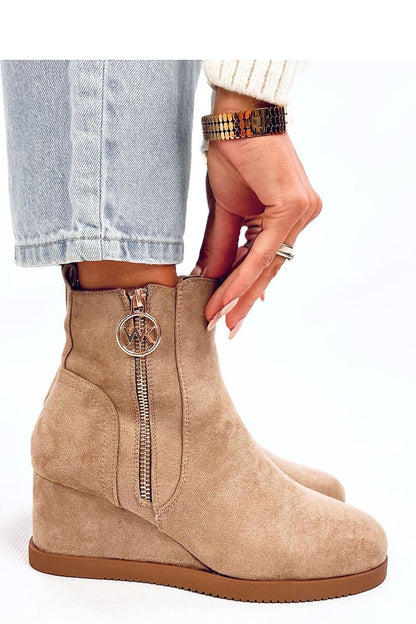 Inello women's eco-suede buskin boots featuring a luxurious 6 cm heel and chic gold zipper closure, perfect for stylish outings.
