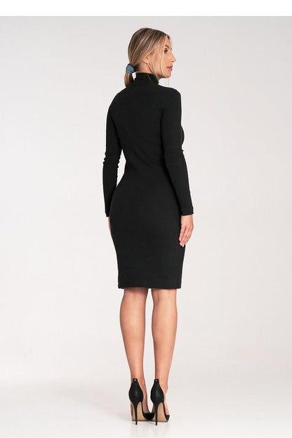 Luxury cotton daydress by Figl featuring a fitted cut, elegant stand-up collar, and long sleeves, perfect for sophisticated everyday wear.