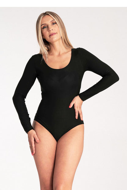 Elegant shapewear bodysuit by Figl with a flattering fit, long sleeves and a contemporary boat neckline for a luxe appearance.