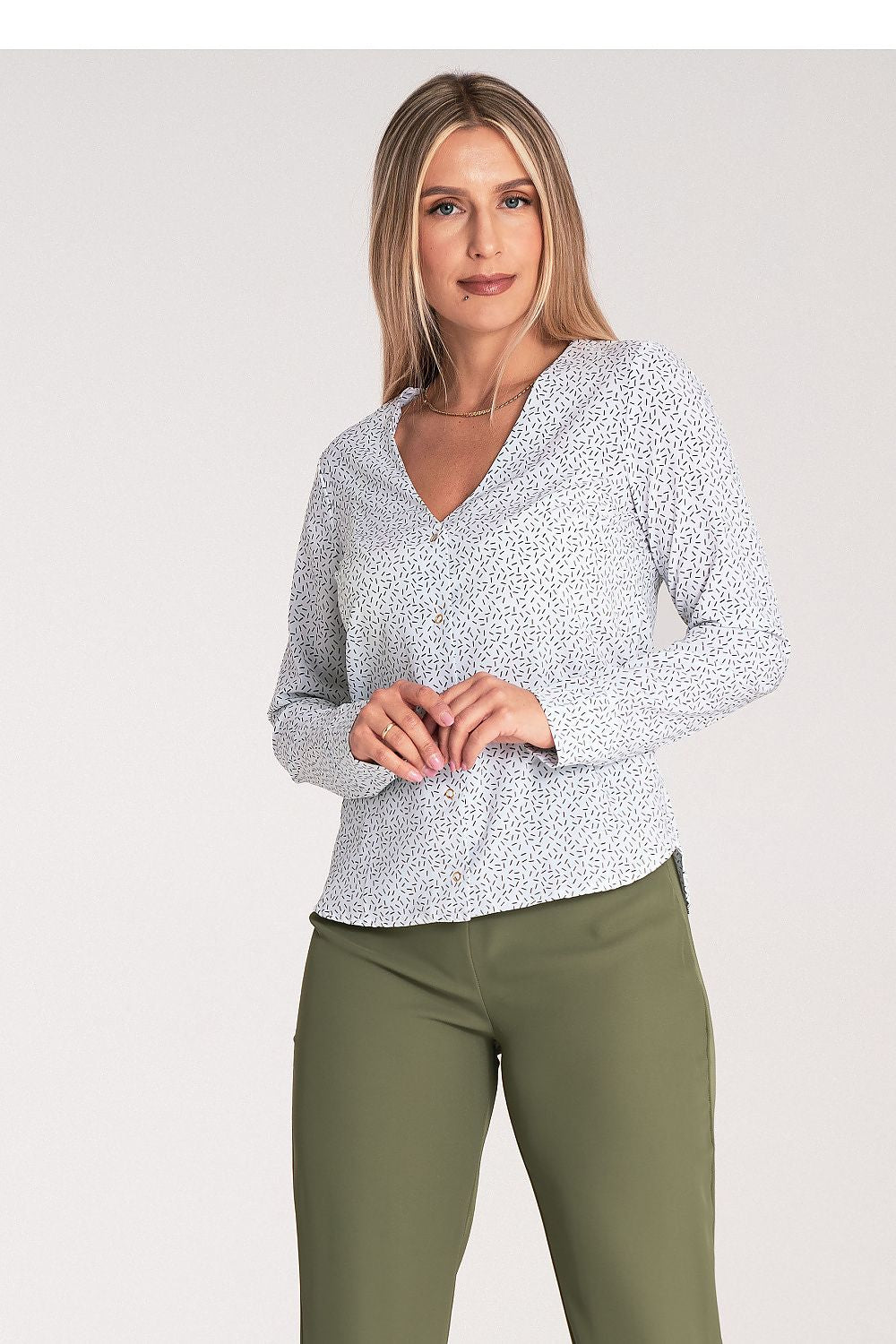 Elegant Figl long sleeve fitted shirt featuring a heart neckline and stylish press stud fastening, perfect for a luxurious wardrobe.
