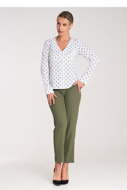 Stylish presentation of Figl long sleeve fitted shirt against a neutral backdrop, highlighting its elegant design and soft fabric.