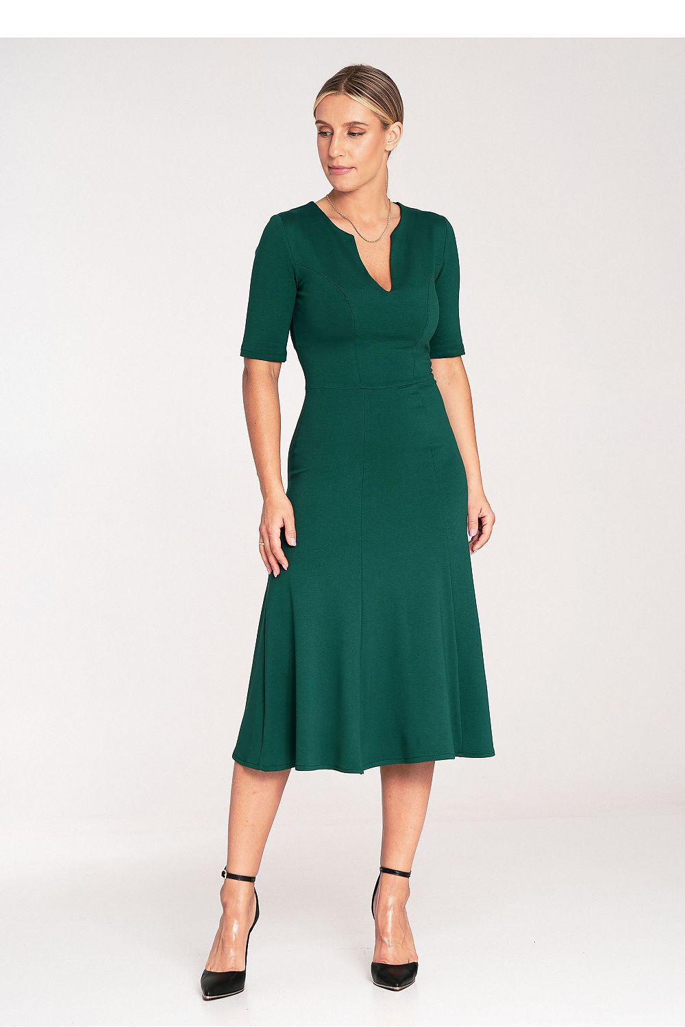 Elegant Midi Dress by Figl featuring a sophisticated V neckline and 3/4 sleeves, ideal for special occasions.