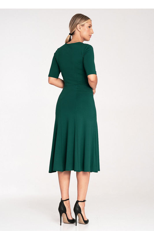Figl's luxurious Midi Dress showcasing a beautiful V neckline and stylish 3/4 sleeves, perfect for any elegant event.