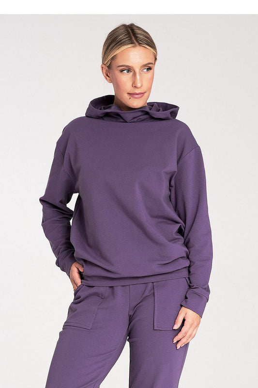 Luxury cotton hoodie sweatshirt by Figl featuring long sleeves and a relaxed fit, perfect for casual elegance.