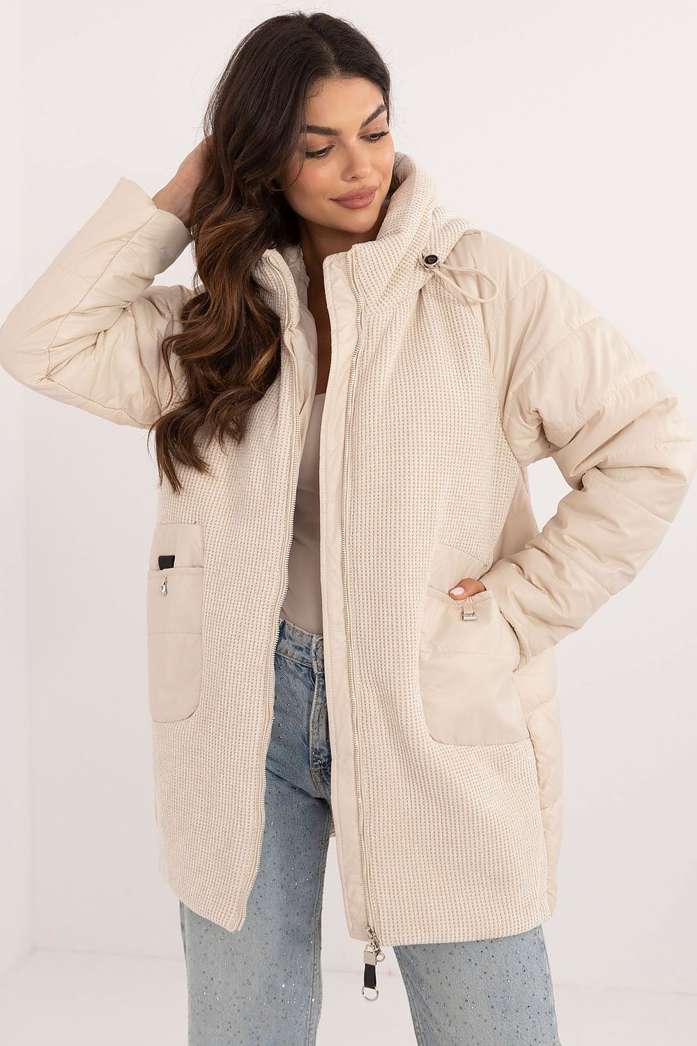 Luxurious women's corduroy jacket with hood by MBM, featuring synthetic insulation for ultimate warmth during fall and winter outings.