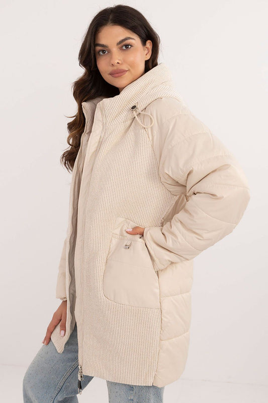 Chic synthetic insulated corduroy jacket with hood for women, elegantly designed by MBM for stylish everyday wear in colder seasons.