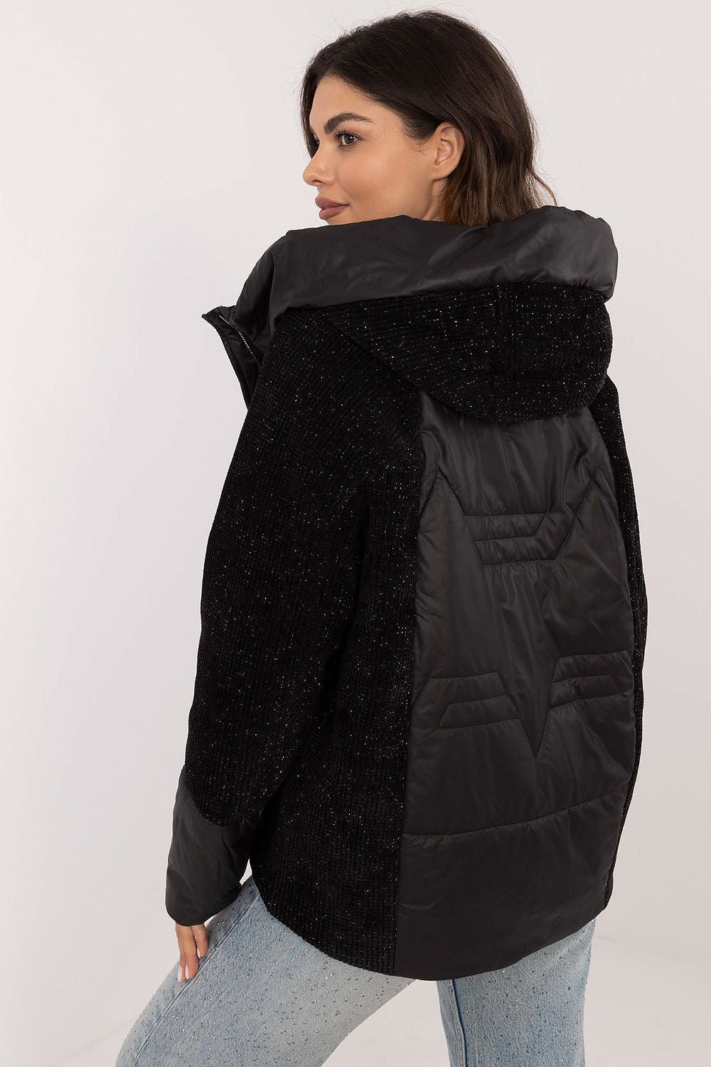 Stylish women's polyester casual jacket with hood by MBM, perfect for autumn-winter. Features light warmth, fashionable quilting, and practical slide-in pockets, offering a blend of luxury and functionality for everyday outings.