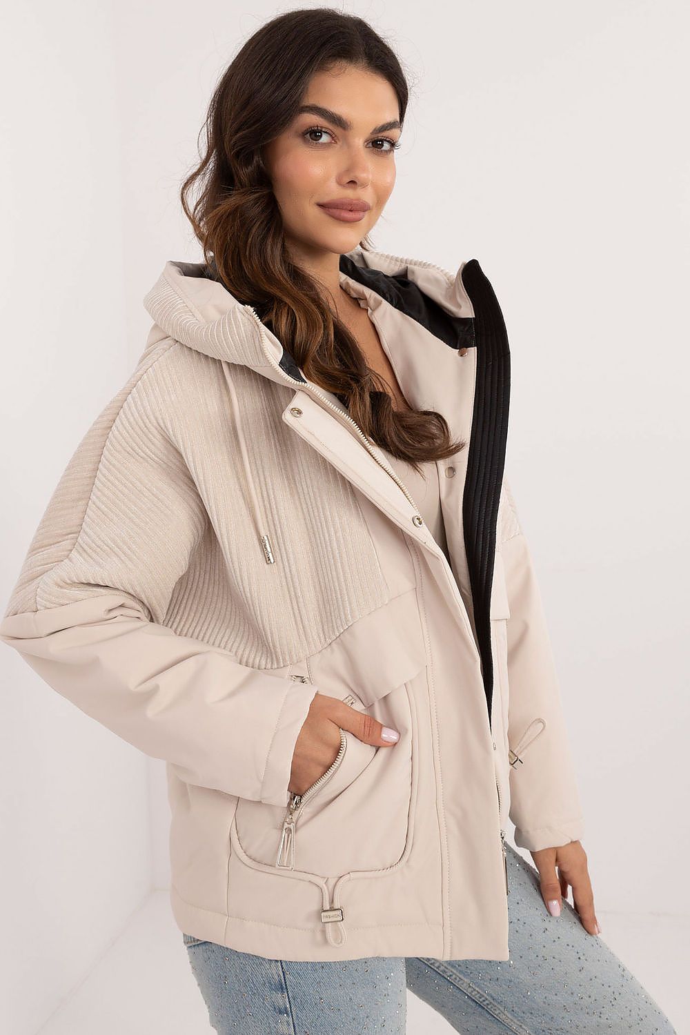 Refined women's casual jacket with hood by MBM, expertly crafted from durable polyester for comfort and sophistication.