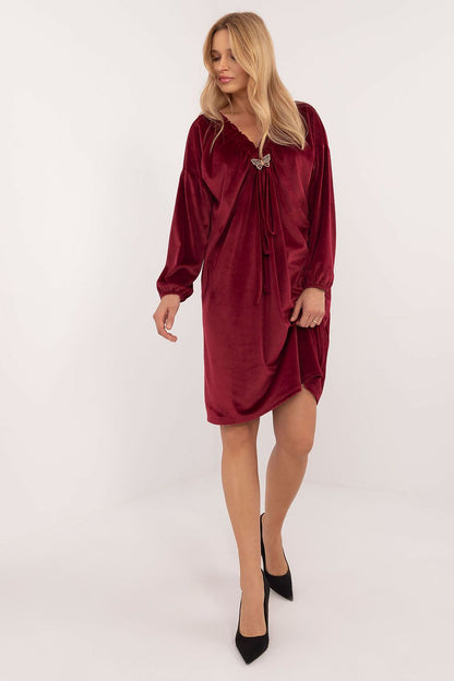 Elegant velour daydress with heart neckline and long sleeves by Italy Moda, showcasing a luxurious and comfortable design, perfect for everyday occasions.