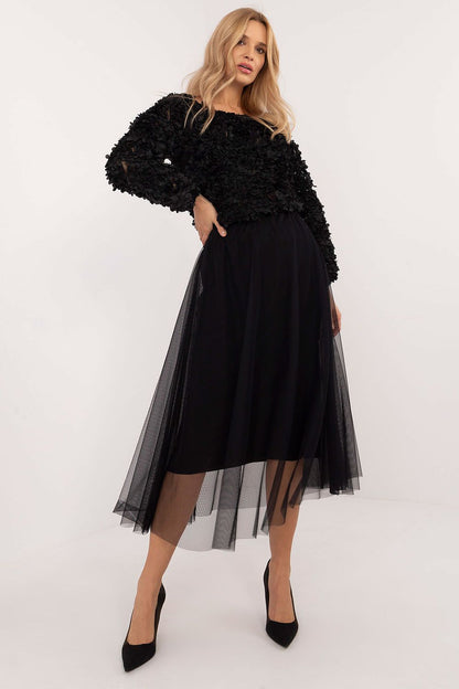 Elegant midi flared tulle skirt by Italy Moda, featuring a lightweight polyester design, perfect for day-to-evening wear with a chic and luxurious flair.
