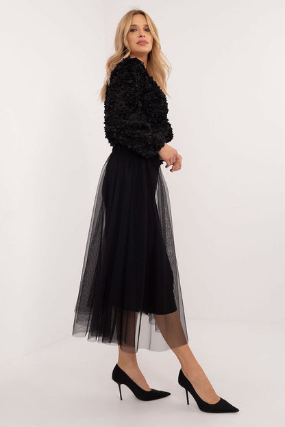 Elegant midi flared tulle skirt by Italy Moda, showcasing a comfortable polyester design perfect for any occasion.