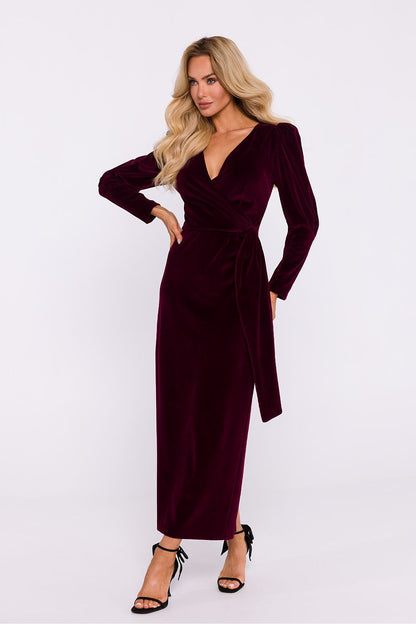 Luxurious pencil cut design of the Velour Knit Long Dress by Moe showcasing a flattering silhouette and stylish 7/8-length sleeves.
