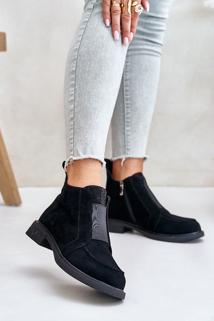 Luxury women's suede ankle boots by Step in Style featuring a zipper closure, flat heel, and elastic insert, perfect for elegant everyday wear in EU sizes 36-41.