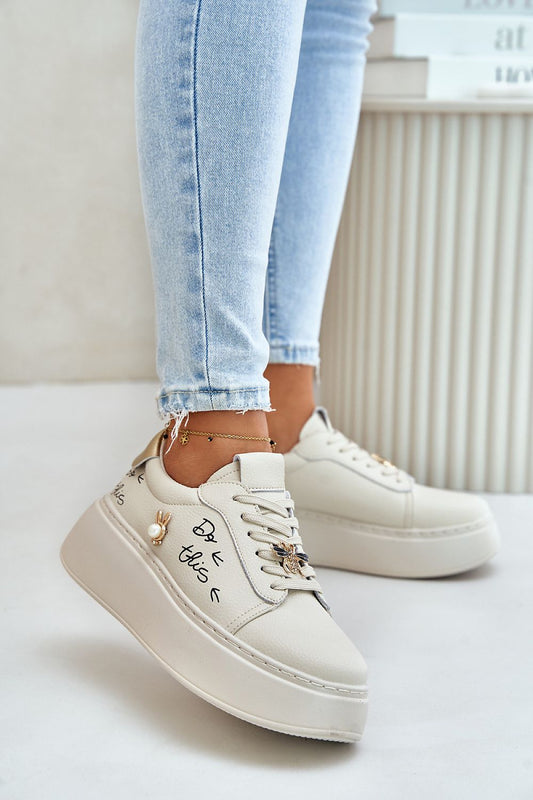 Luxury women's natural leather sneakers by Step in Style, featuring a stylish platform design and lace-up closure in elegant urban style.